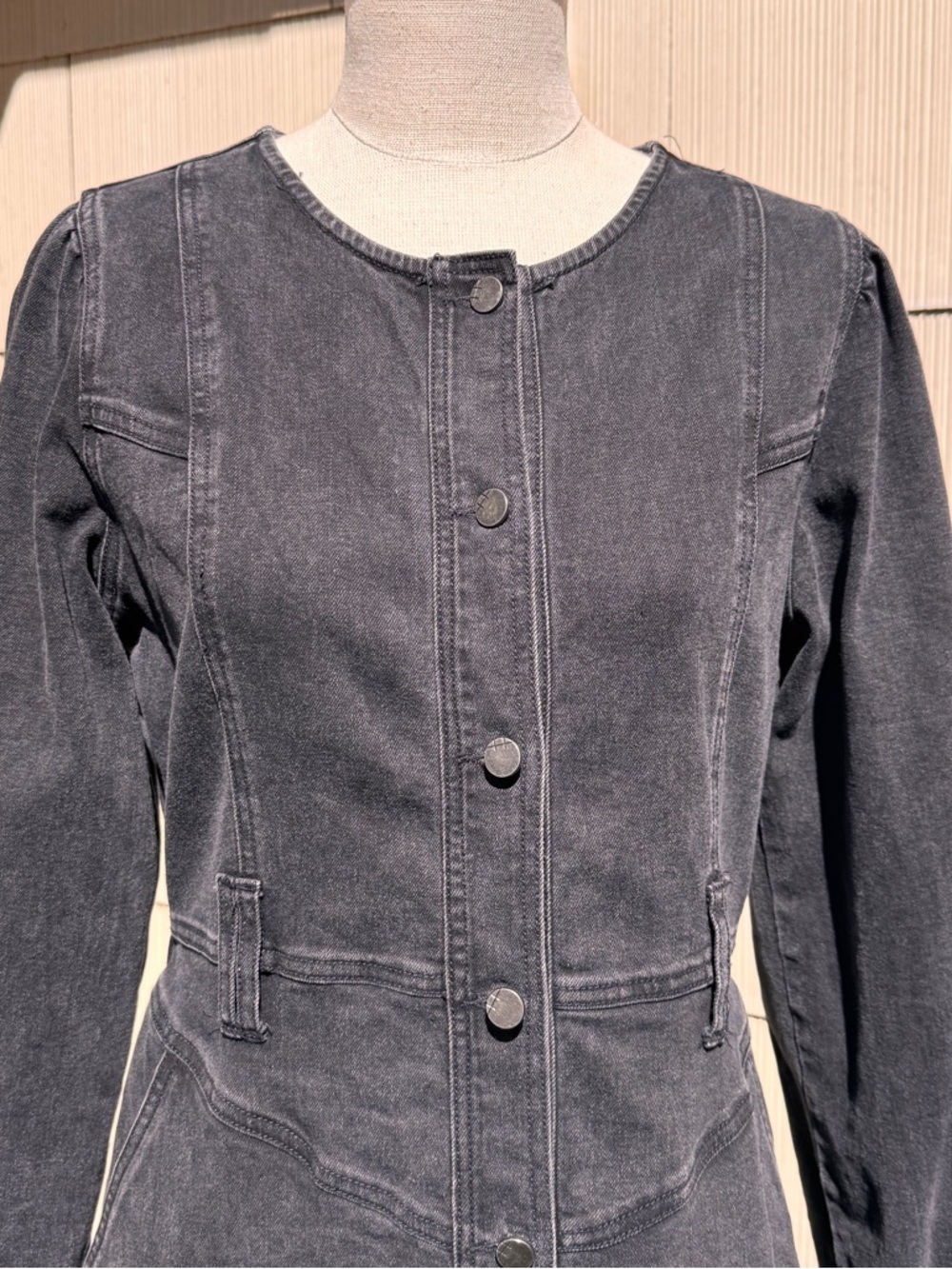 Habitual Washed Black Long Sleeves Denim Dress With Front Pockets  Size Small - Picture 4 of 7